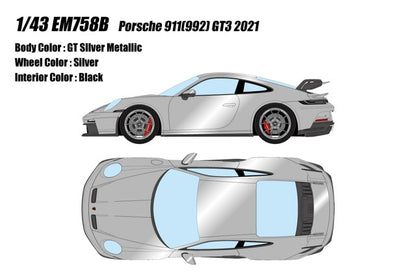 [ Pre-order ] EM758B Make Up EIDOLON 1:43 Porsche 911 (992) GT3 2021 GT Silver Metallic