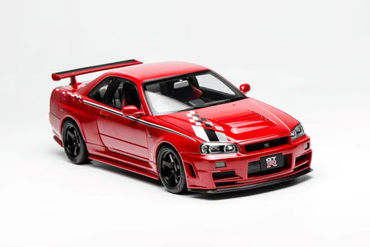 M83426 MOTORHELIX 1:18 Nissan Skyline GT-R (R34) Customized Version Active Red with Livery