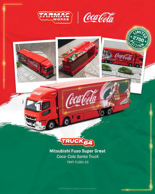 T64T-TL001-CC Tarmac Works 1:64 Mitsubishi Fuso Super Great Coca-Cola Santa Truck