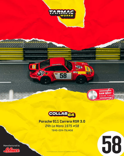 [ Pre-order ] Tarmac Works 1:64 Porsche 911 Carrera RSR 3.0 #58, 24 Hours of Le Mans, 1975 (T64S-024-75LM58)