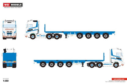 [ Pre-order ] 01-4856 WSI 1:50 Volvo Sabesa SA FH5 GLOBETROTTER 6X4 FLATBED TRAILER 4 AXLE