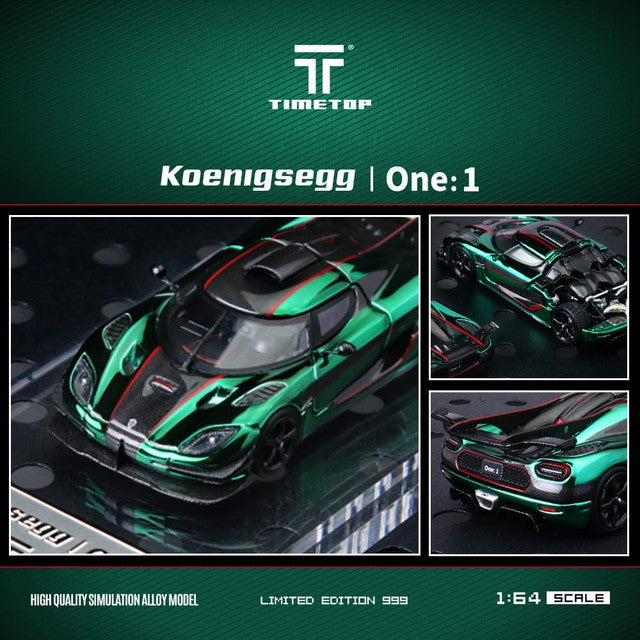 [ Pre-order ] TT644817 TimeTop x Time Model 1:64 Koenigsegg One 1 Rear Cover Opening, Metallic Green