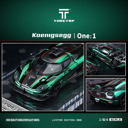 [ Pre-order ] TT644817 TimeTop x Time Model 1:64 Koenigsegg One 1 Rear Cover Opening, Metallic Green