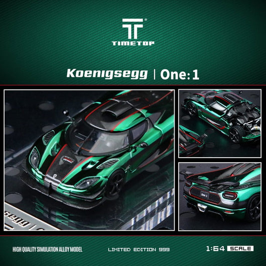 [ Pre-order ] TT644817 TimeTop x Time Model 1:64 Koenigsegg One 1 Rear Cover Opening, Metallic Green