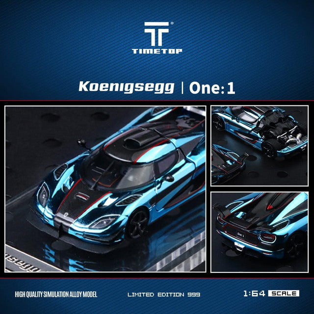 [ Pre-order ] TT644818 TimeTop x Time Model 1:64 Koenigsegg One 1 Rear Cover (Opening) Metallic Ice Blue