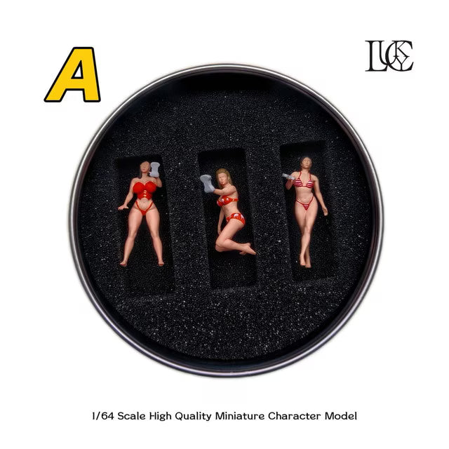 [ Pre-order ] LK2025112527-A Lucky Studio 1:64 Car Wash Girl Trio Figure (Red) - Female Car Wash Girls in Swimsuits and Underwear