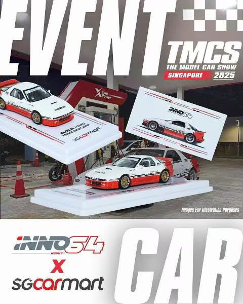 [ Pre-order ] INNO64 x SGCARMART 1:64 PANDEM MAZDA RX-7 (FC3S) White/Red with Chase, TMCS Singapore Exclusive