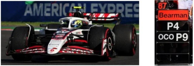 [ Pre-order ] S9676 Spark 1:43 MoneyGram Haas F1 Team VF25 Mexico GP 2025 4th Place O. Bearman #87 with pit board