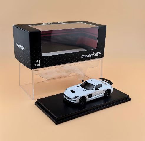 [ Pre-order ] Fine Works64 1:64 Mercedes-Benz SLS AMG BS Pearl White Fully Openable and Closable