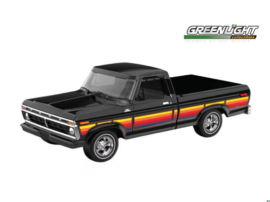 [ Pre-order ] GreenLight 30571 1:64 Scale 1977 Ford F-100 - Free Wheeling Stripes Edition - Raven Black
