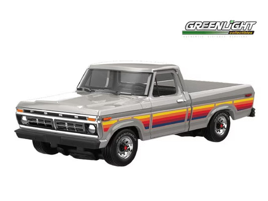 [ Pre-order ] GreenLight 30572 1:64 Scale 1977 Ford F-150 - Free Wheeling Stripes Edition - Silver Metallic