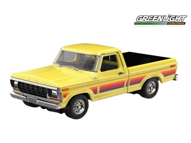 [ Pre-order ] GreenLight 30573 1:64 Scale 1978 Ford F-150 Ranger - Free Wheeling Stripes Edition - Yellow (Short Bed)