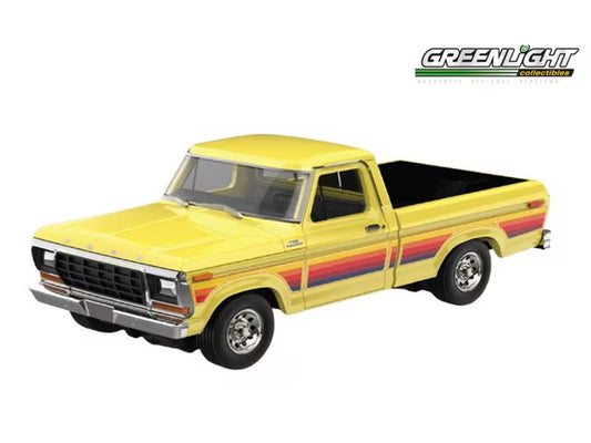[ Pre-order ] GreenLight 30573 1:64 Scale 1978 Ford F-150 Ranger - Free Wheeling Stripes Edition - Yellow (Short Bed)