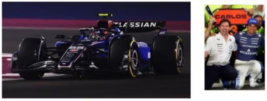 [ Pre-order ] S9683 Spark 1:43 Scale Atlassian Williams FW47 #55 3rd F1 Qatar GP 2025 C. Sainz Jr. Pit Board Included