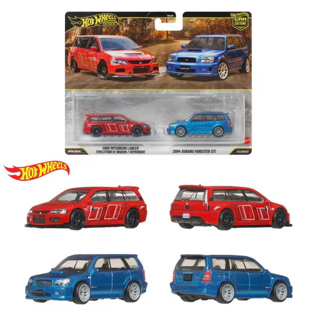 JHW46-9866 Hot Wheels Premium 2-Pack: 2005 Mitsubishi Lancer Evolution IX Wagon / 2004 Subaru Forester STI