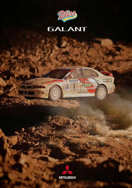 [ Pre-order ] Bliss Mold 1:64 Mitsubishi Galant Mk8 VR4 White Rally #1 Dirty Mud Splash