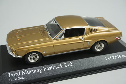1:43 MINICHAMPS 400082022 Ford Mustang Fastbag 2+2 1968 Gold Metallic model car