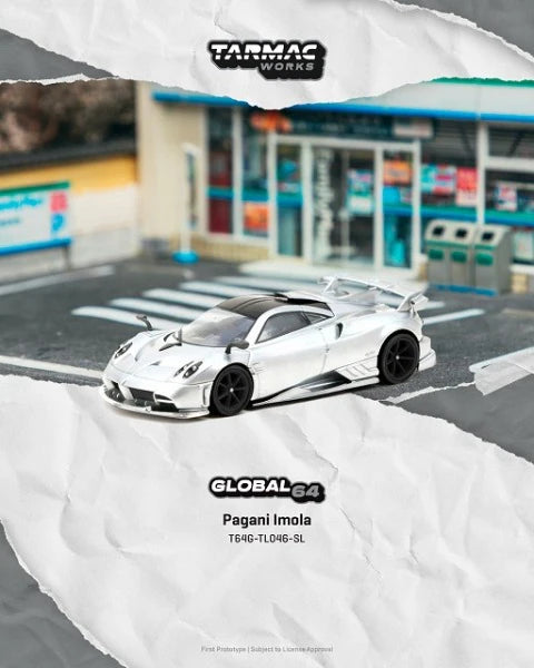 [ Pre-order ] T64G-TL046-SL Tarmac Works 1:64 Pagani Imola Matte Silver