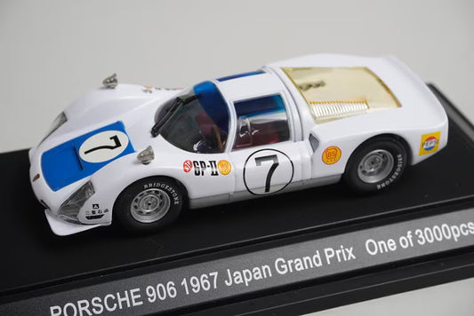 1:43 EBBRO 43373 Porsche 906 Carrera 6 Japanese Grand Prix 1967 #7 White/Blue