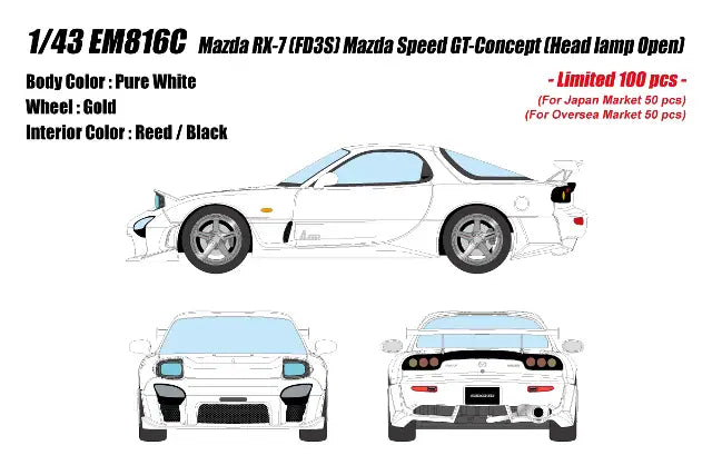 [ Pre-order ] EM816C Make Up EIDOLON 1:43 Mazda RX-7 (FD3S) Mazdaspeed GT Concept with Open Headlights, Pure White