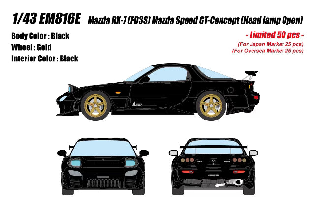 [ Pre-order ] EM816E Make Up EIDOLON 1:43 Mazda RX-7 (FD3S) Mazdaspeed GT Concept with Open Headlights in Brilliant Black