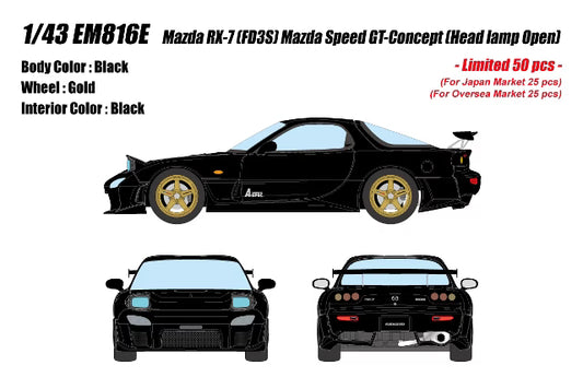 [ Pre-order ] EM816E Make Up EIDOLON 1:43 Mazda RX-7 (FD3S) Mazdaspeed GT Concept with Open Headlights in Brilliant Black