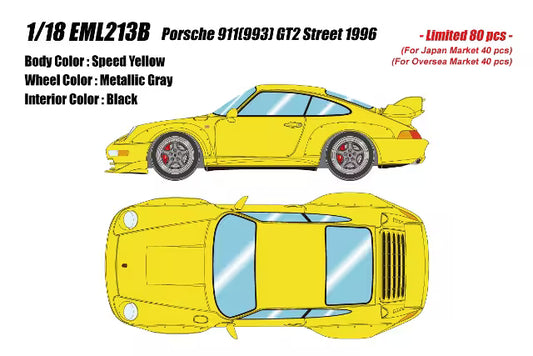 [ Pre-order ] EML213B Make Up EIDOLON 1:18 Porsche 911 (993) GT2 Street 1996 Speed Yellow