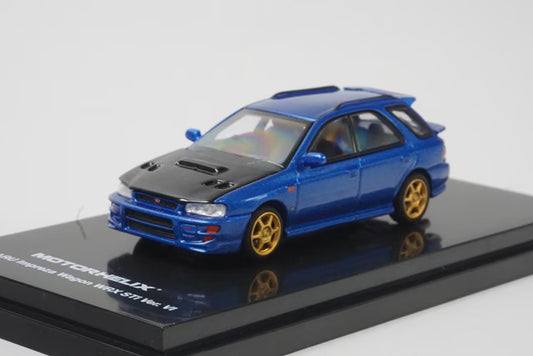 [ Pre-order ] M67108 MOTORHELIX 1:64 Subaru Impreza Wagon WRX STi Ver. VI Customized Rally Blue / Carbon Fiber Bonnet