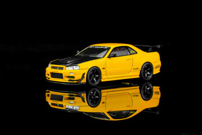 [ Pre-order ] M63475 MOTORHELIX 1:64 Nissan Skyline GT-R (R34) Customized Lightning Yellow w/GT Aero Kit