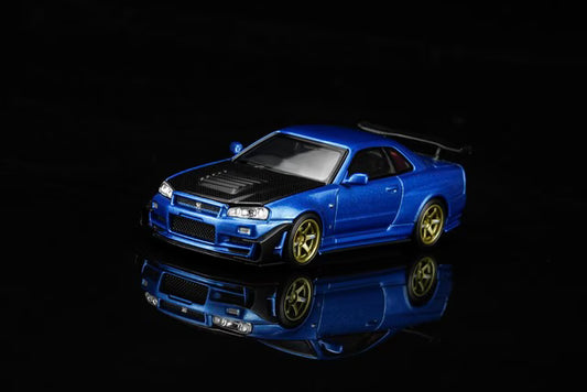 [ Pre-order ] M63476 MOTORHELIX 1:64 Nissan Skyline GT-R (R34) Customized Bayside Blue w/GT Aero Kit