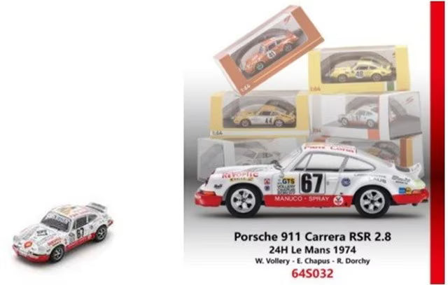 [ Pre-order ] 64S032 Spark 1:64 Porsche 911 Carrera RSR 2.8 #67 Le Mans 24H 1974 W. Vollery - E. Chapus - R. Dorchy