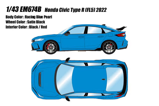 [ Pre-order ] EM674B Make Up EIDOLON 1:43 Honda Civic Type R (FL5) 2022 Racing Blue Pearl