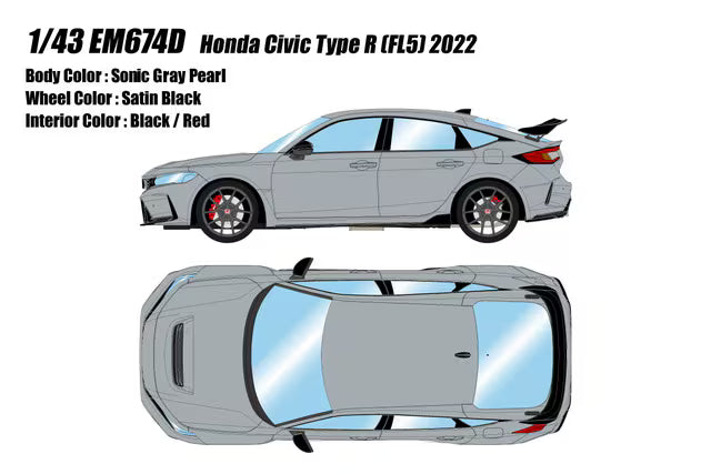 [ Pre-order ] EM674D Make Up EIDOLON 1:43 Honda Civic Type R (FL5) 2022 Sonic Gray Burl