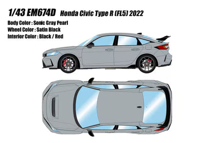 [ Pre-order ] EM674D Make Up EIDOLON 1:43 Honda Civic Type R (FL5) 2022 Sonic Gray Burl
