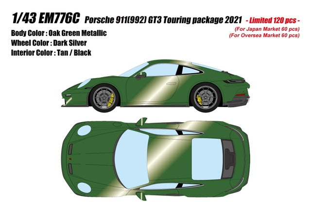 [ Pre-order ] EM776C Make Up EIDOLON 1:43 Porsche 911 (992) GT3 Touring Package Oak Green Metallic