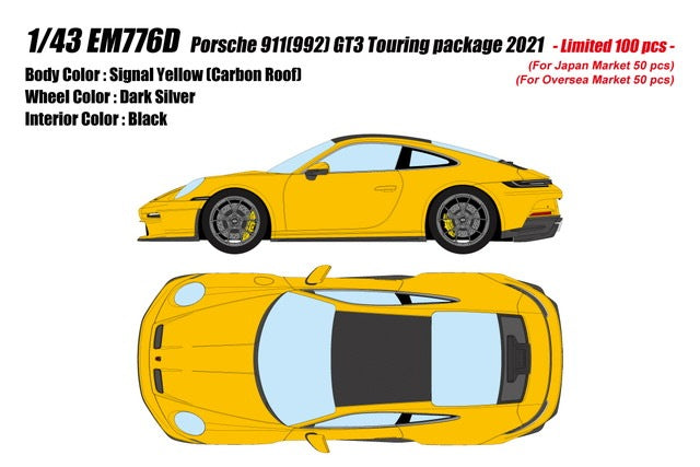 [ Pre-order ] EM776D Make Up EIDOLON 1:43 Porsche 911 (992) GT3 Touring Package Signal Yellow (Carbon Roof)