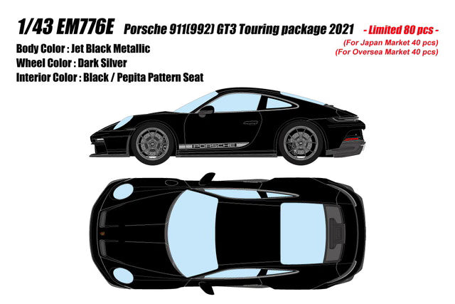 [ Pre-order ] EM776E Make Up EIDOLON 1:43 Porsche 911 (992) GT3 Touring Package Jet Black Metallic