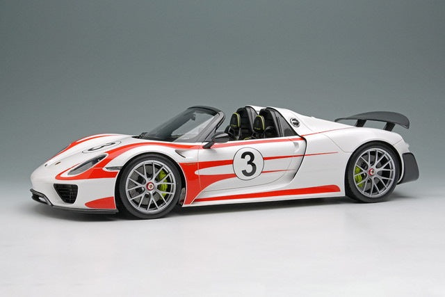 [ Pre-order ] EML206A Make Up EIDOLON 1:18 Porsche 918 Spyder Weissach Package 2011 Wing Up White/Red Salzburg Stripe #3