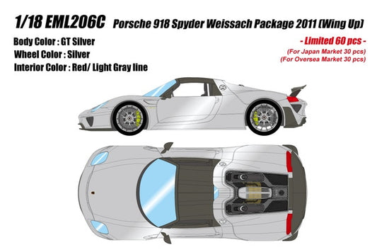 [ Pre-order ] EML206C Make Up EIDOLON 1:18 Porsche 918 Spyder Weissach Package 2011 (Wing Up) GT Silver