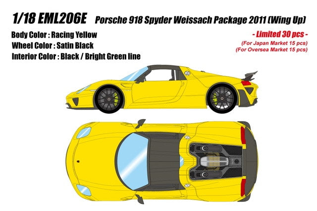 [ Pre-order ] EML206E Make Up EIDOLON 1:18 Porsche 918 Spyder Weissach Package 2011 (Wing Up) Racing Yellow