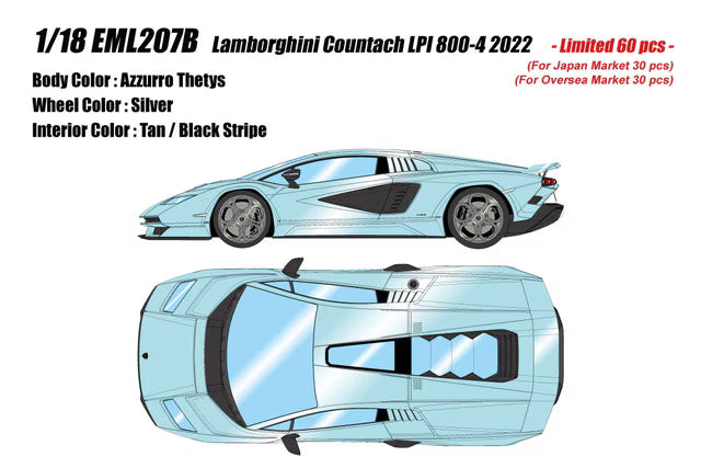 [ Pre-order ] EML207B Make Up EIDOLON 1:18 Lamborghini Countach LPI 800-4 (Wing Up) Azzurro Tetis