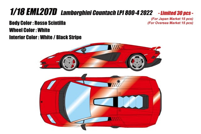 [ Pre-order ] EML207D Make Up EIDOLON 1:18 Lamborghini Countach LPI 800-4 (Wing Up) Rosso Scintilla