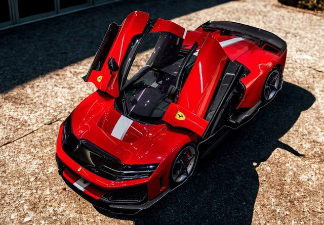 [ Pre-order ] HE180054A2 BBR 1:18 Ferrari F80 Full Open – Rosso Corsa, White/Silver Stripe, Carbon Wing – Polyfoam Packaging