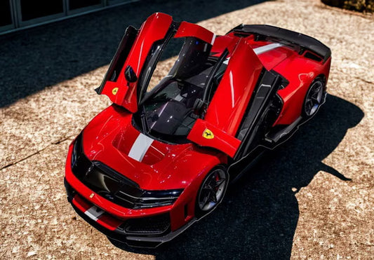 [ Pre-order ] HE180054A2 BBR 1:18 Ferrari F80 Full Open – Rosso Corsa, White/Silver Stripe, Carbon Wing – Polyfoam Packaging