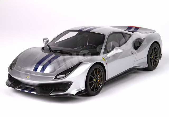 [ Pre-order ] HE180055B BBR 1:18 Ferrari 488 Pista - Fully Opening - Argento Nurburgring with Blue Stripe (Polyfoam Packaging)
