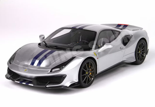 [ Pre-order ] HE180055B BBR 1:18 Ferrari 488 Pista - Fully Opening - Argento Nurburgring with Blue Stripe (Polyfoam Packaging)