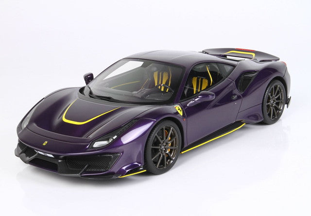 [ Pre-order ] HE180055VIO BBR 1:18 Ferrari 488 Pista (Full-Opening) - Violet (Hong Kong Edition with Yellow Accents) - Polyfoam Packaging
