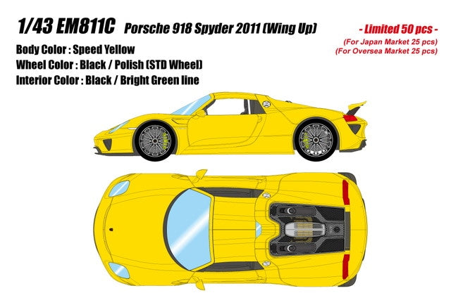 [ Pre-order ] EM811C Make Up EIDOLON 1:43 Porsche 918 Spyder (2011) - Rear Wing Up - Speed Yellow