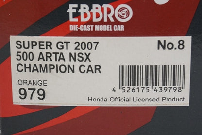 1:43 EBBRO 43979 ARTA NSX Super GT500 Champion 2007 #8 Orange model car