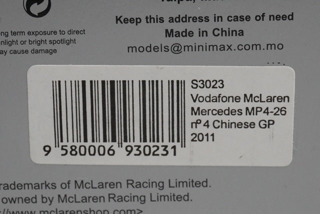 1:43 SPARK S3023 Vodafone McLaren Mercedes MP4-26 Chinese GP 2011#4 J.Button